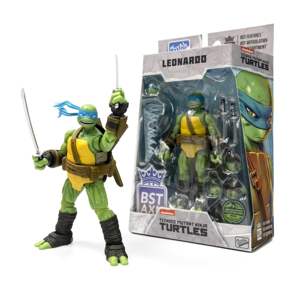 The Loyal Subjects TMNT Leonardo BST AXN figure collector card adds authenticity.