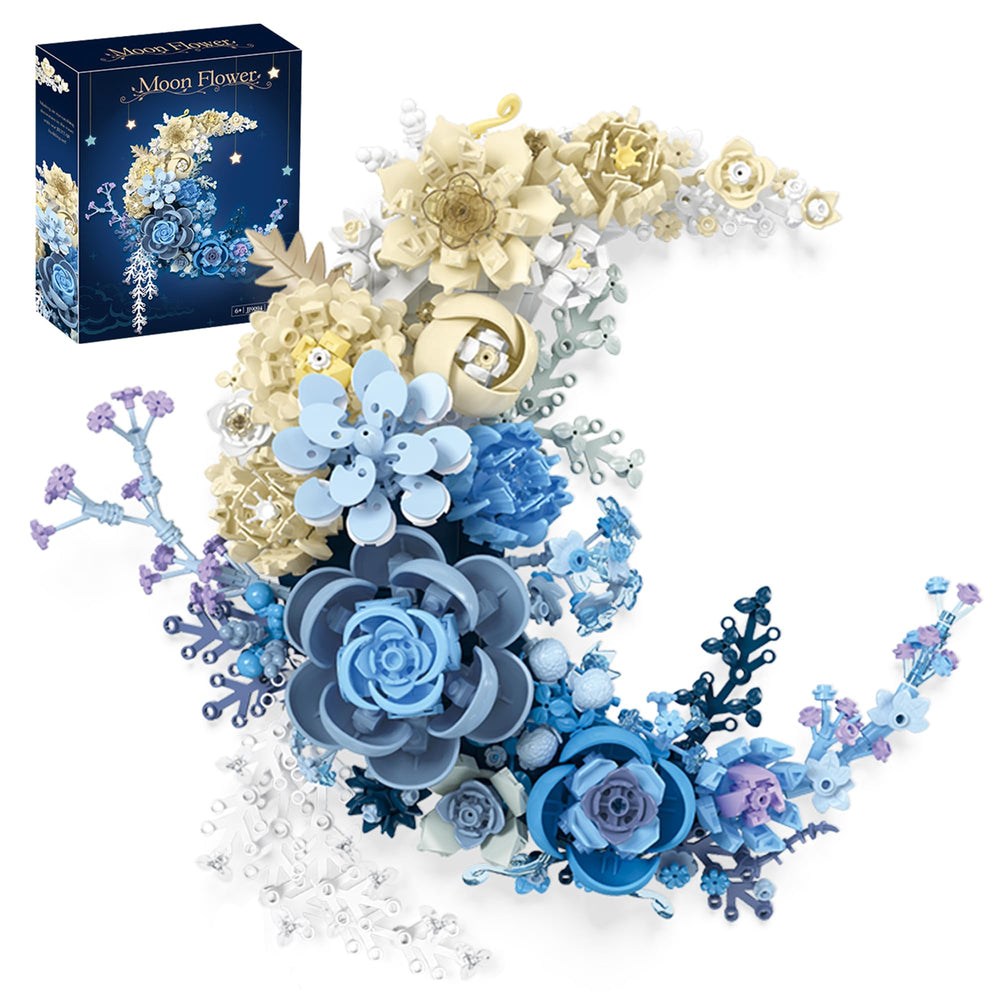 Loyratche Blue Moon Flower Building Set creates crescent moon wall art.