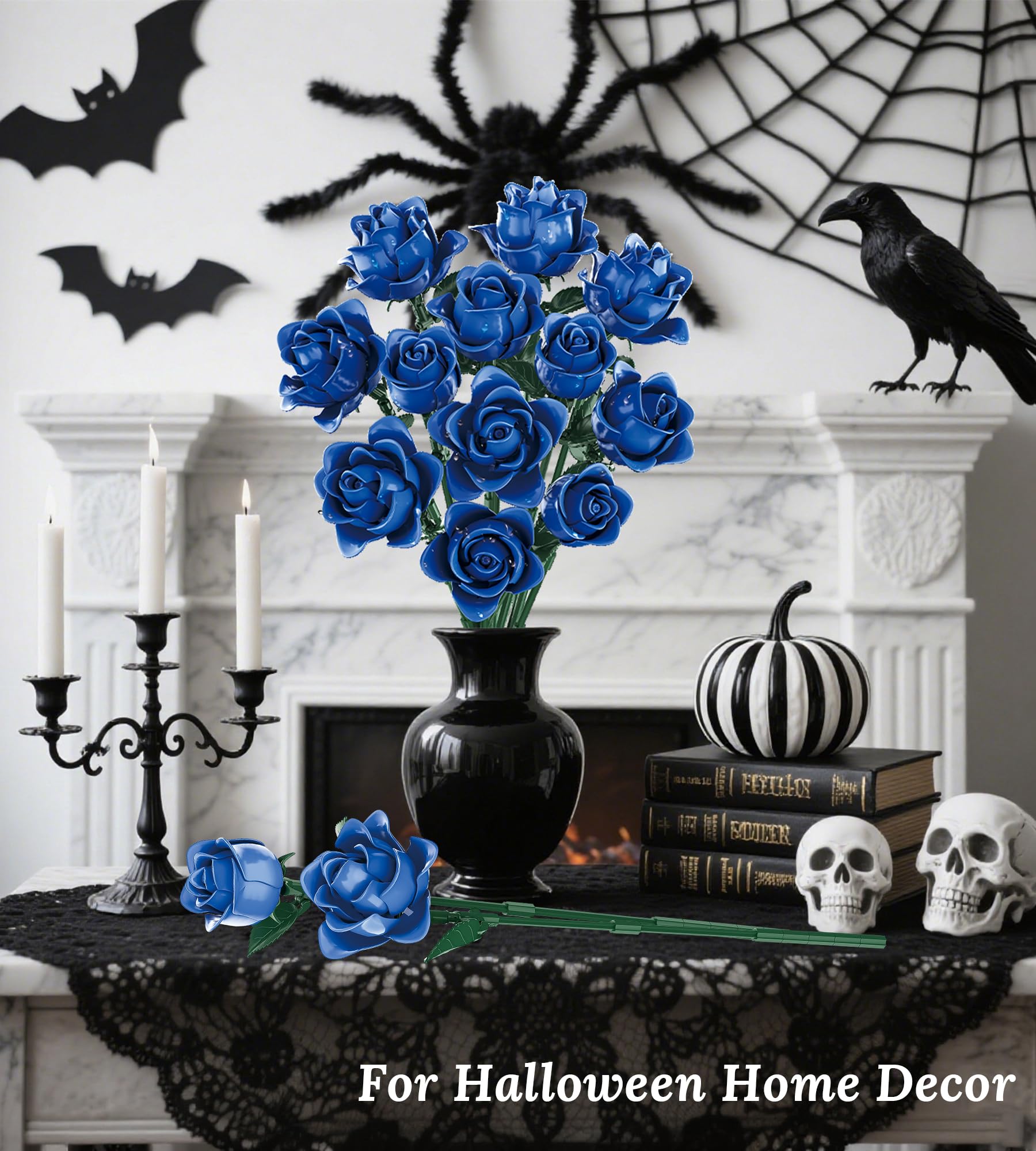 Loyratche Lego-Compatible Blue Roses: compatible with Lego flowers for creative, customizable builds.