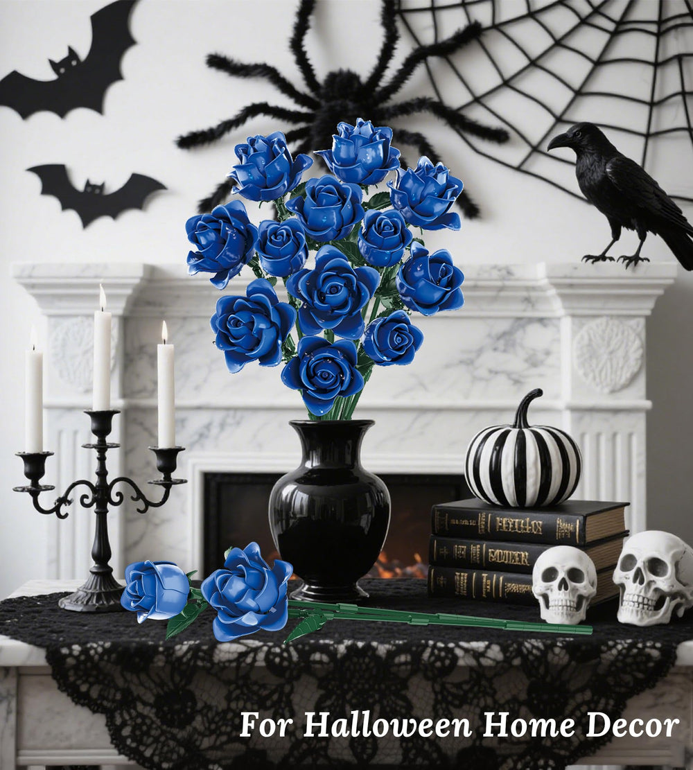 Loyratche Lego-Compatible Blue Roses: compatible with Lego flowers for creative, customizable builds.