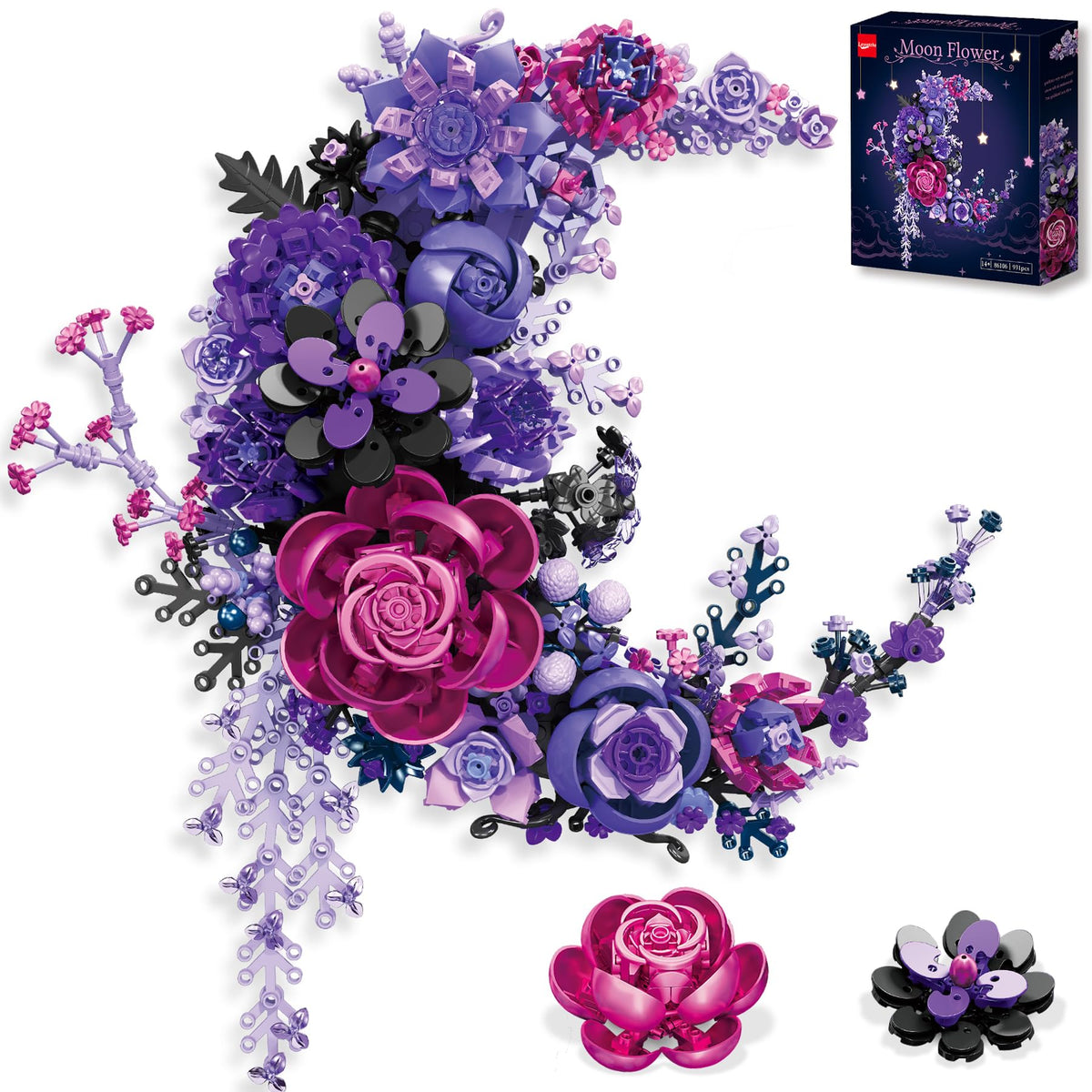 Loyratche Purple Moon Flower Bouquet highlights a crescent design for striking home decor and durable display.