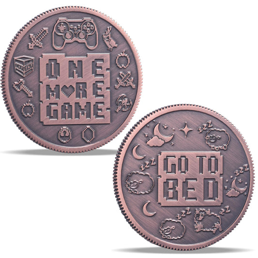 LParkin double-sided decision coin showing One More Game option in brass finish