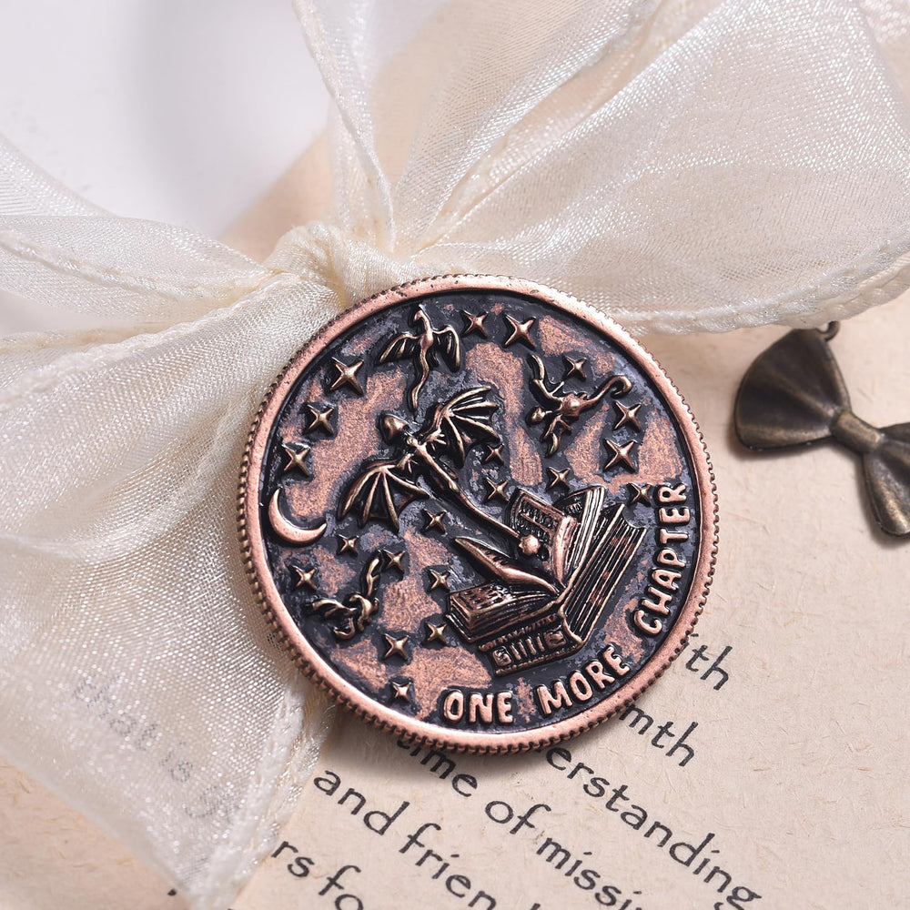 LParkin Just One More Chapter Coin engraving close-up highlighting artisanal detail.