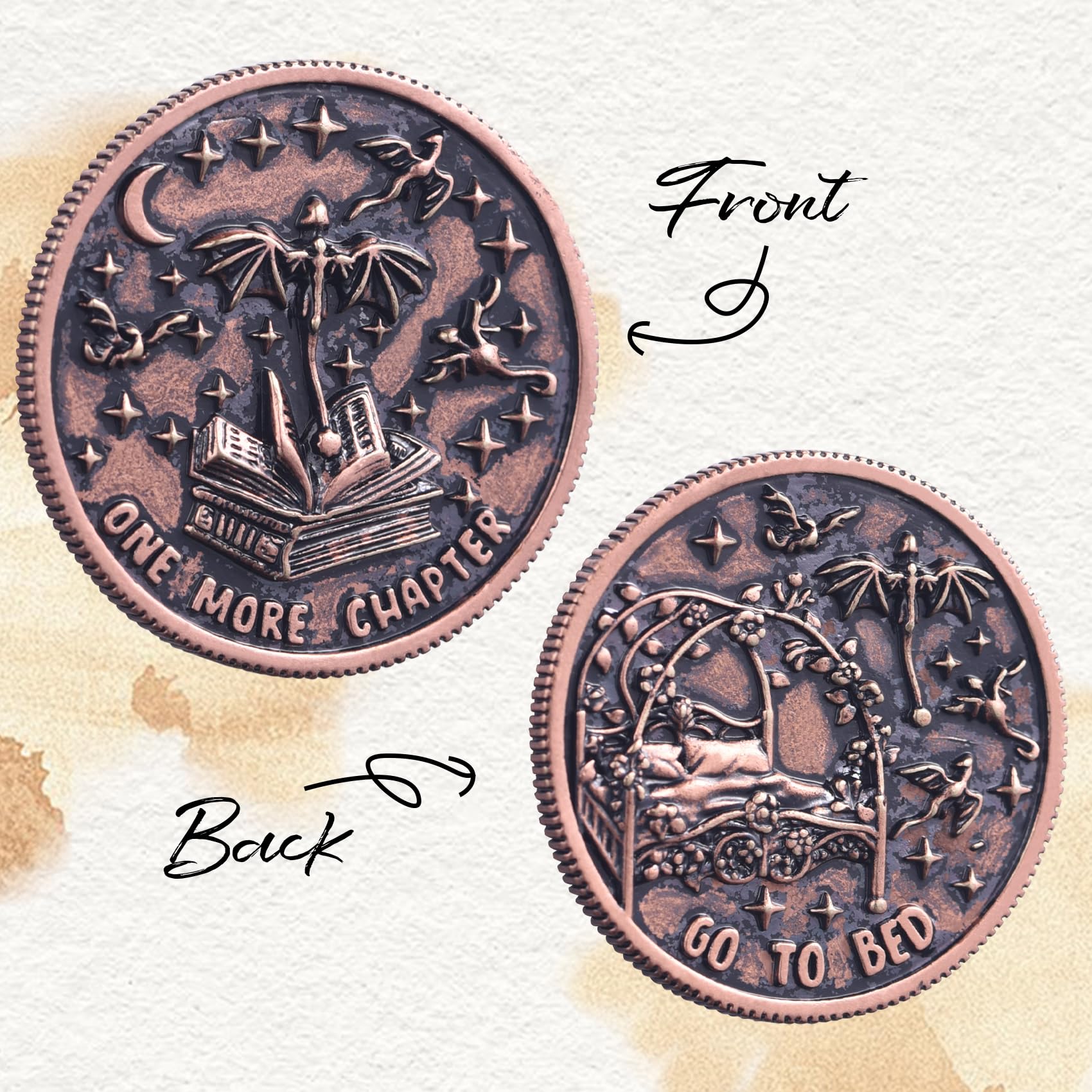 LParkin Just One More Chapter Coin held in hand showcasing solid copper craftsmanship.