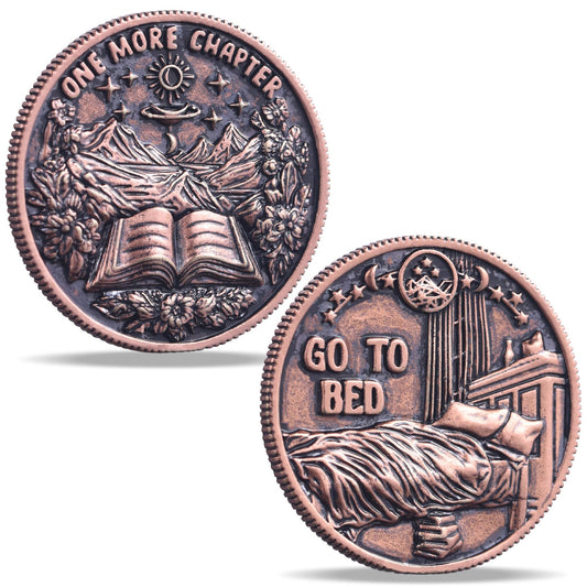 LParkin Just One More Chapter coin side engraving highlights novel scenes for rituals.