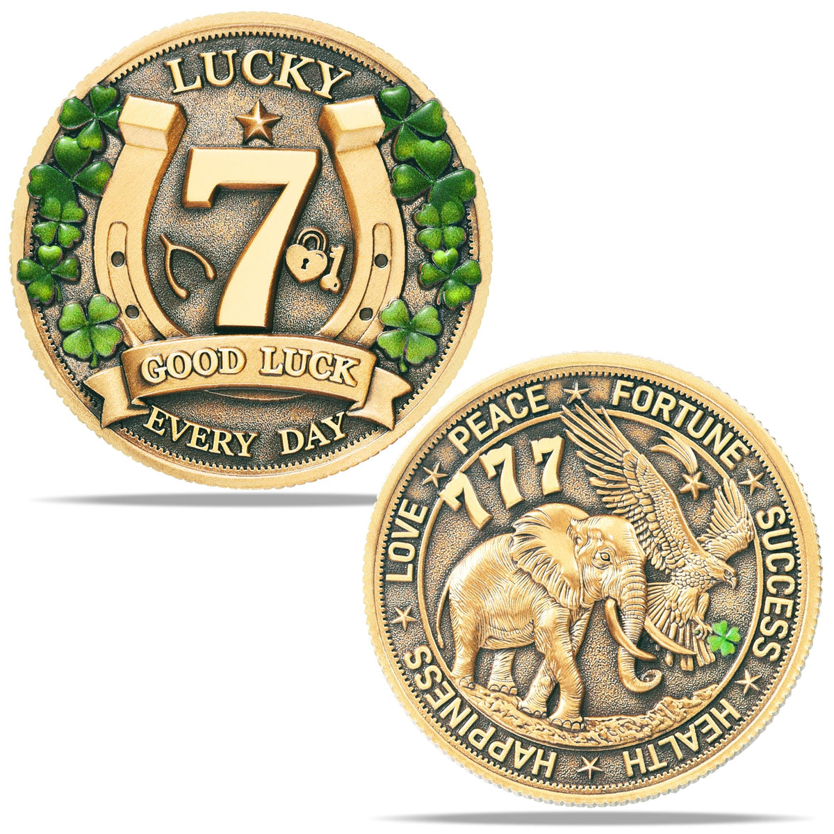 LParkin lucky coin with four-leaf clover for rare luck and daily motivation.