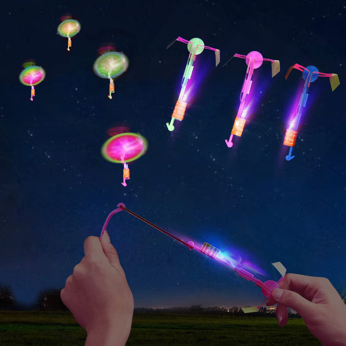 lpvoqpth LED flying set features a slingshot for dynamic outdoor play with bright LEDs.