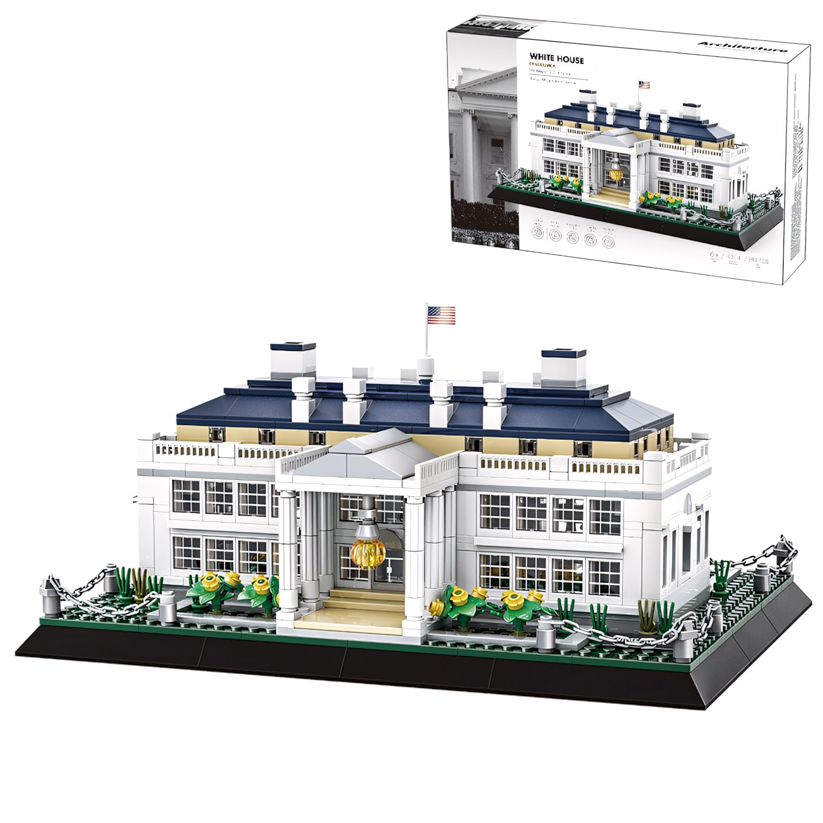 LQPFBSM White House architecture 894pcs shows precise neoclassical detailing for display.
