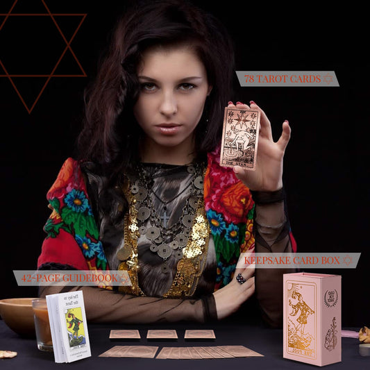 lrjrizzo waterproof tarot cards back pattern with rose gold foil visual style