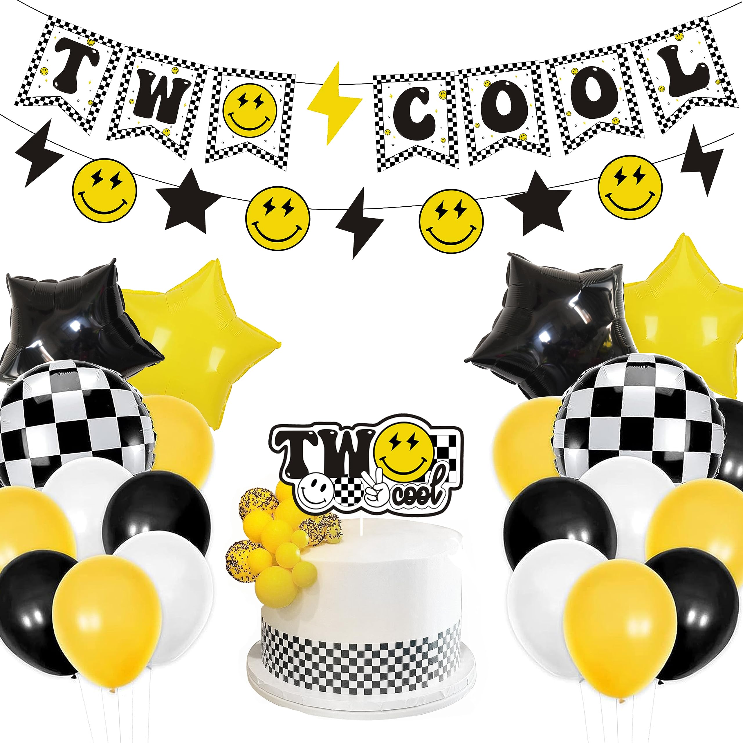 Lsaepon Two Cool banner and cake topper for quick, festive party setup.