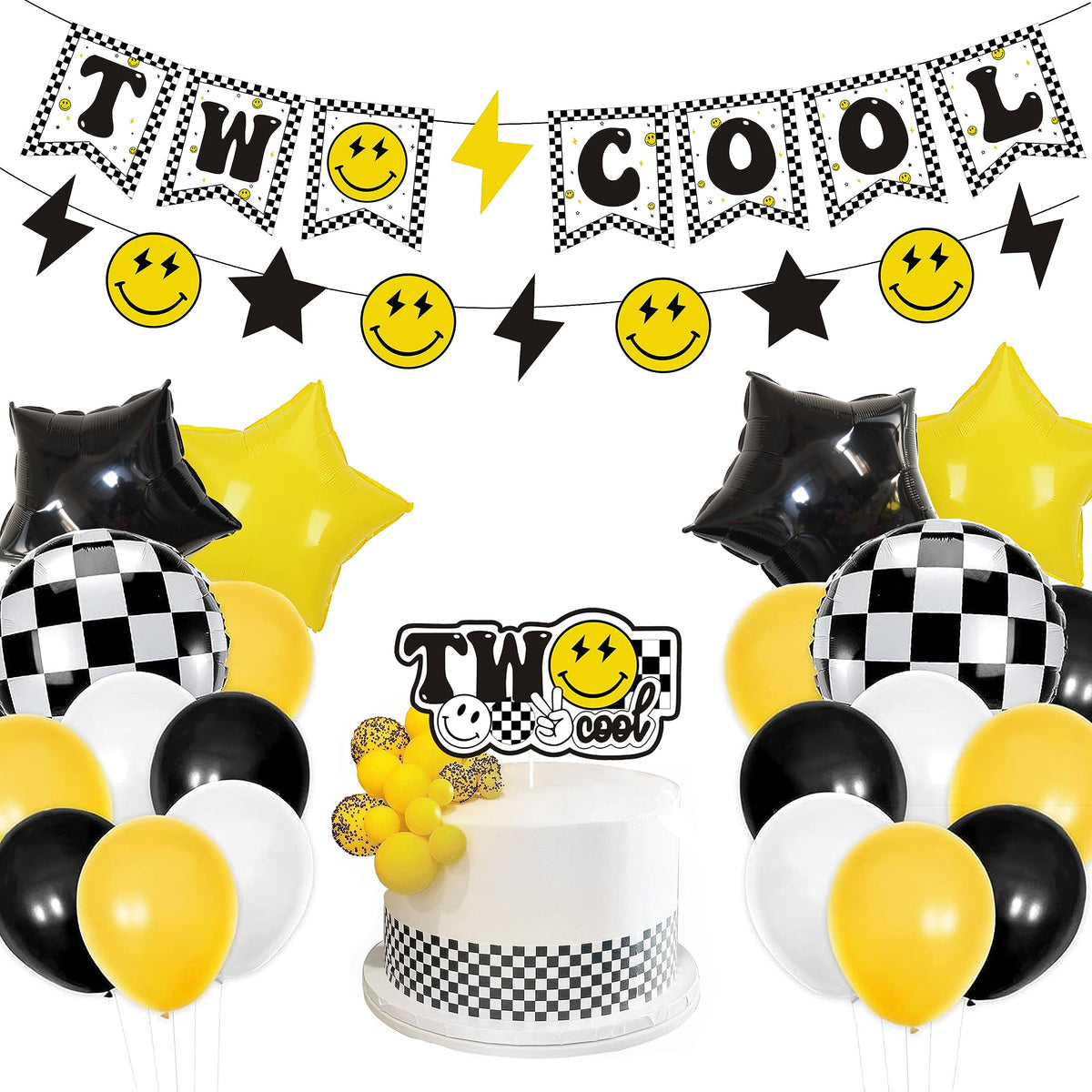 Lsaepon Two Cool banner and cake topper for quick, festive party setup.