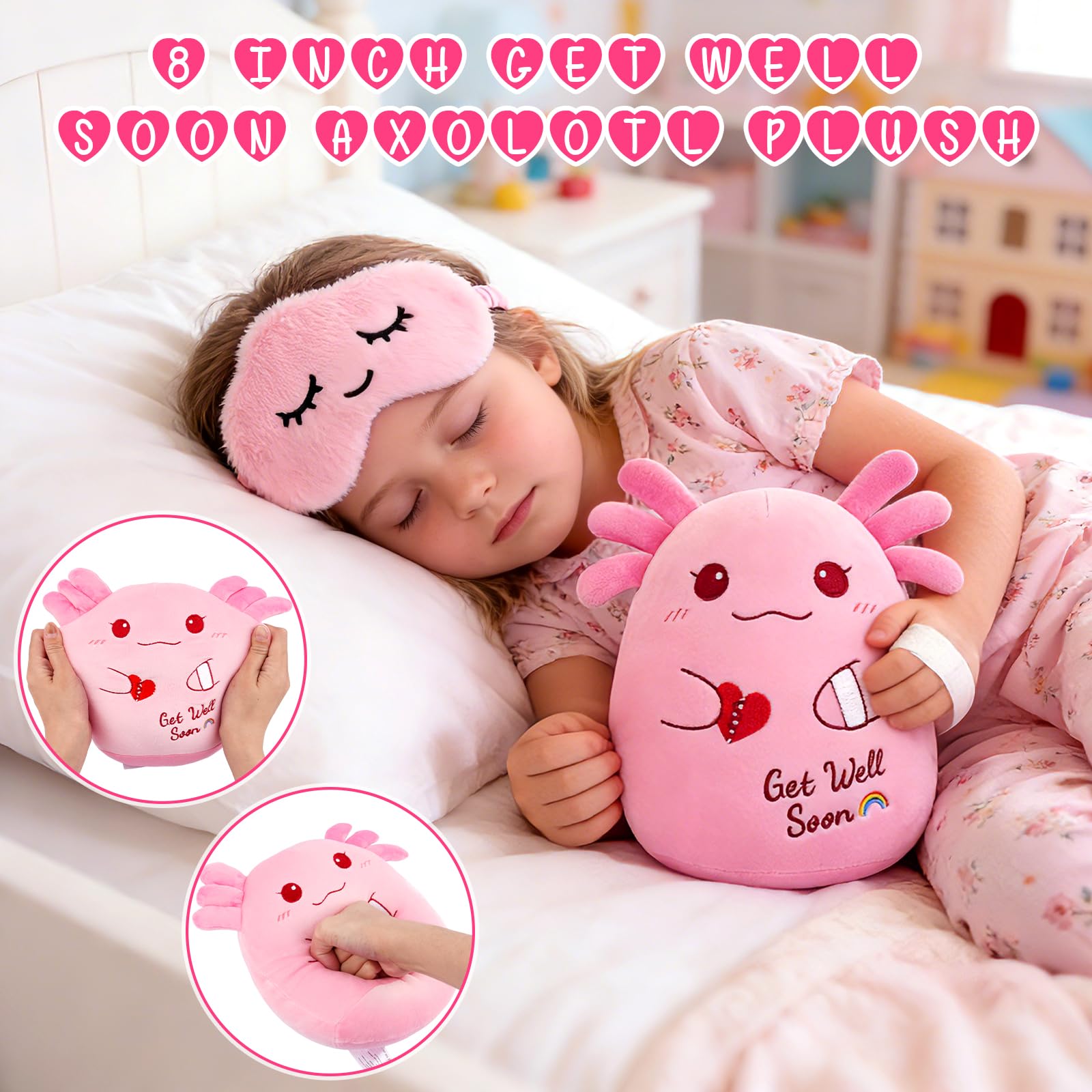 LSYDCARM pink axolotl plush full view, a cozy recovery companion