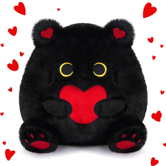 LSYDCARM black cat plush 8 inch with heart held, cuddly and gift-ready