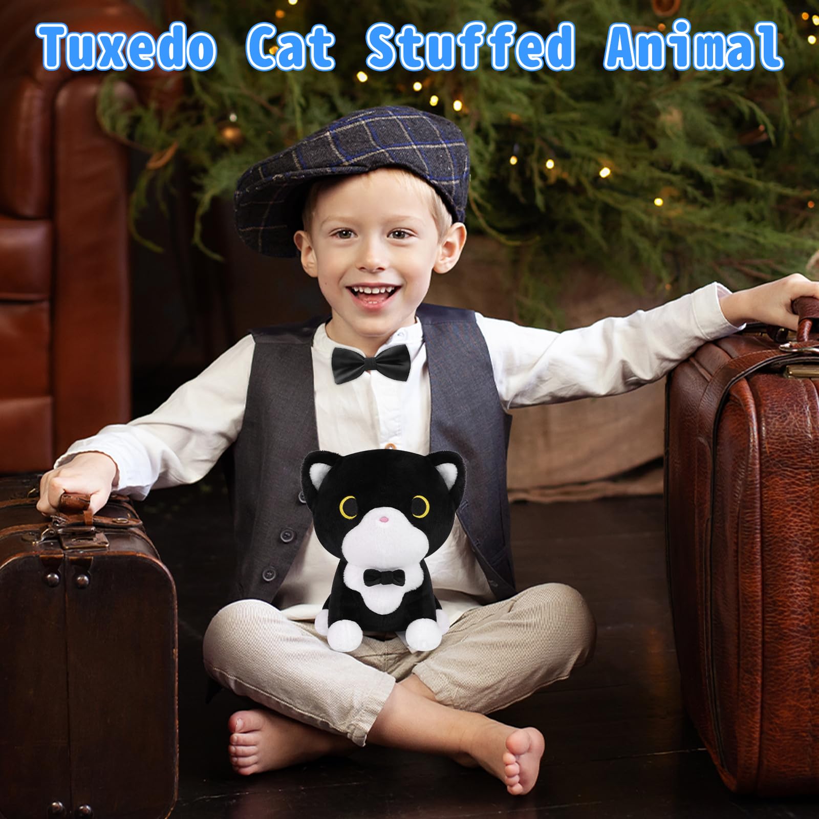 LSYDCARM tuxedo cat plush on sofa for cute home decoration and daily comforts