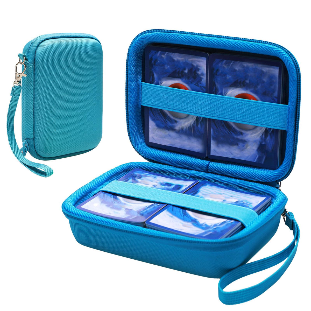 L LTGEM 300-plus card game case sky blue exterior protects your deck on the go.