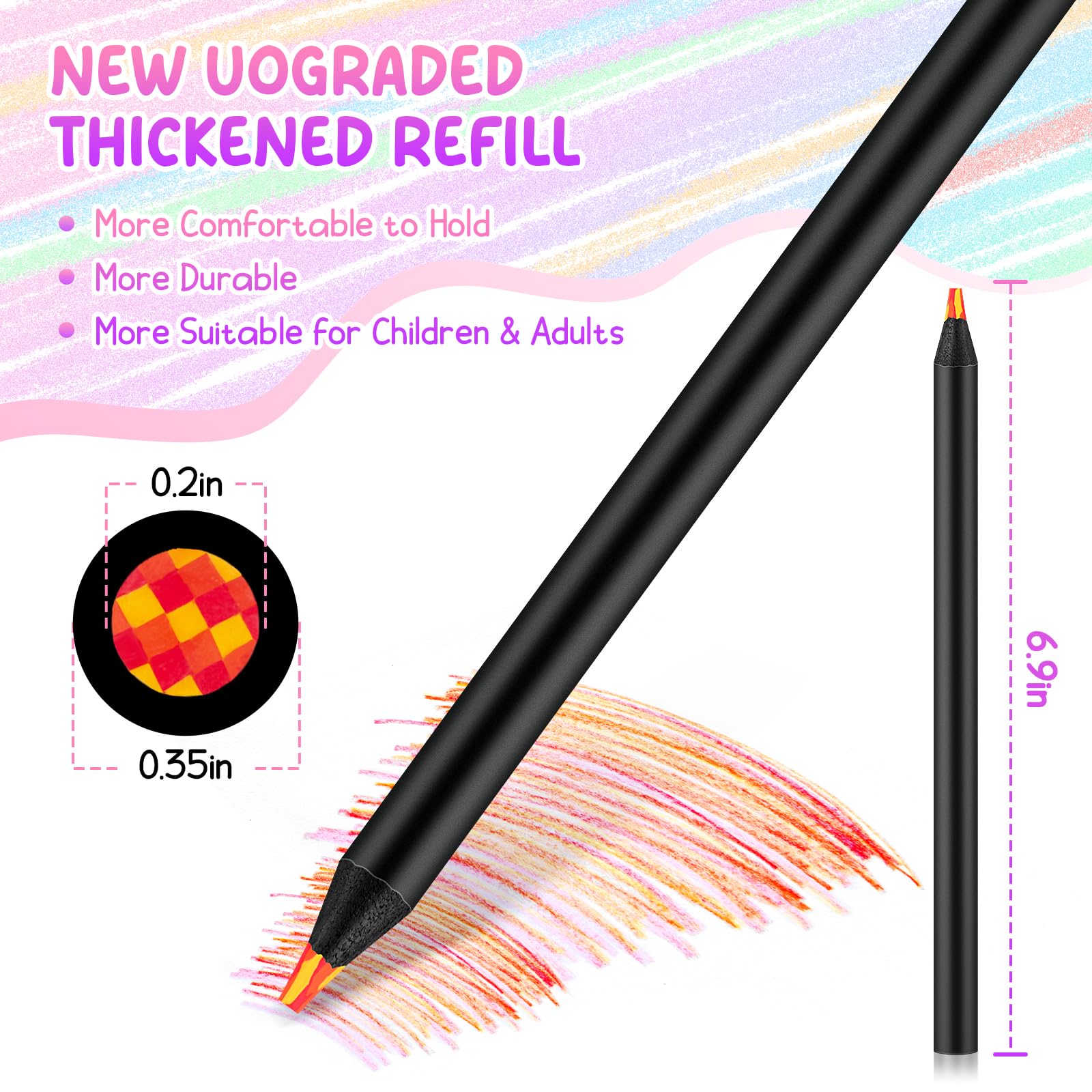 LTINFO Rainbow Pencils color-shift effect keeps drawing surprises and sparks imagination.