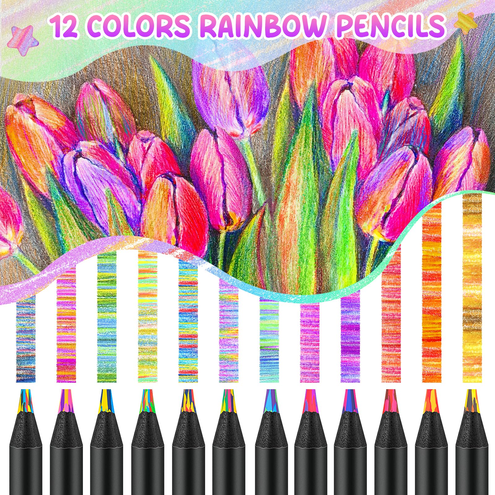 LTINFO Rainbow Pencils crafted from durable ebony wood for long-lasting art sessions.