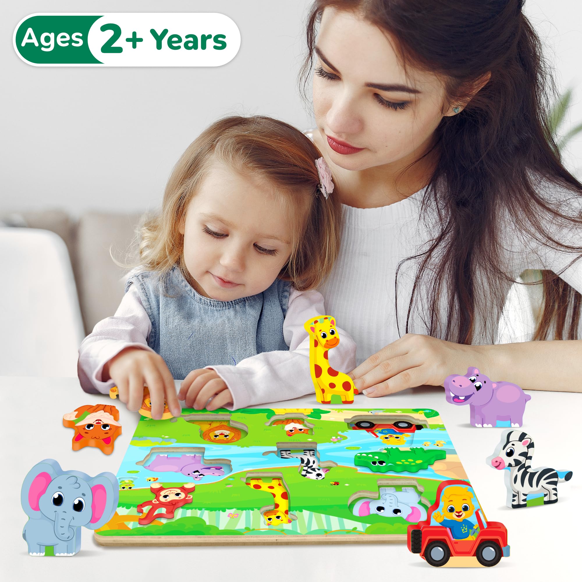 Lucas & Friends elephant and other animal pieces engage toddlers in problem solving