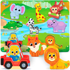 Lucas & Friends jumbo wooden wild animal puzzle board supports early learning