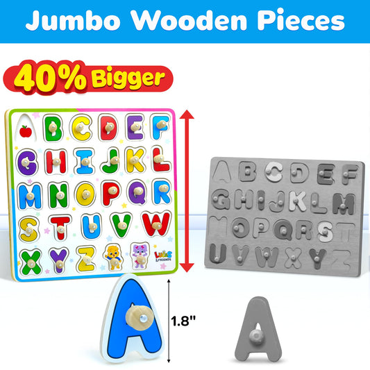 Lucas & Friends wooden letters pieces support fine motor skills.