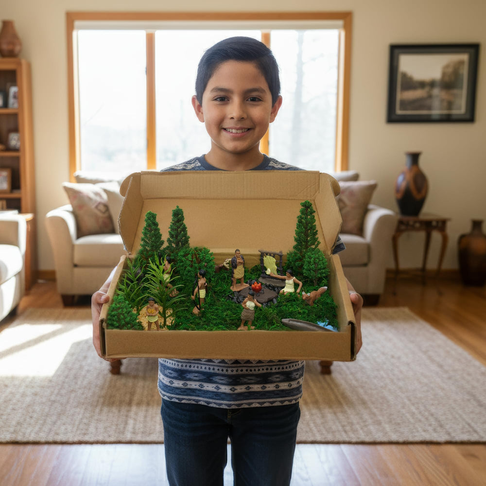 LuciPaw trees moss sand stones scene enriches tactile learning and displays.