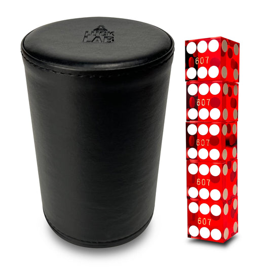 Luck Lab black leather dice cup with premium grip for precise stacking.