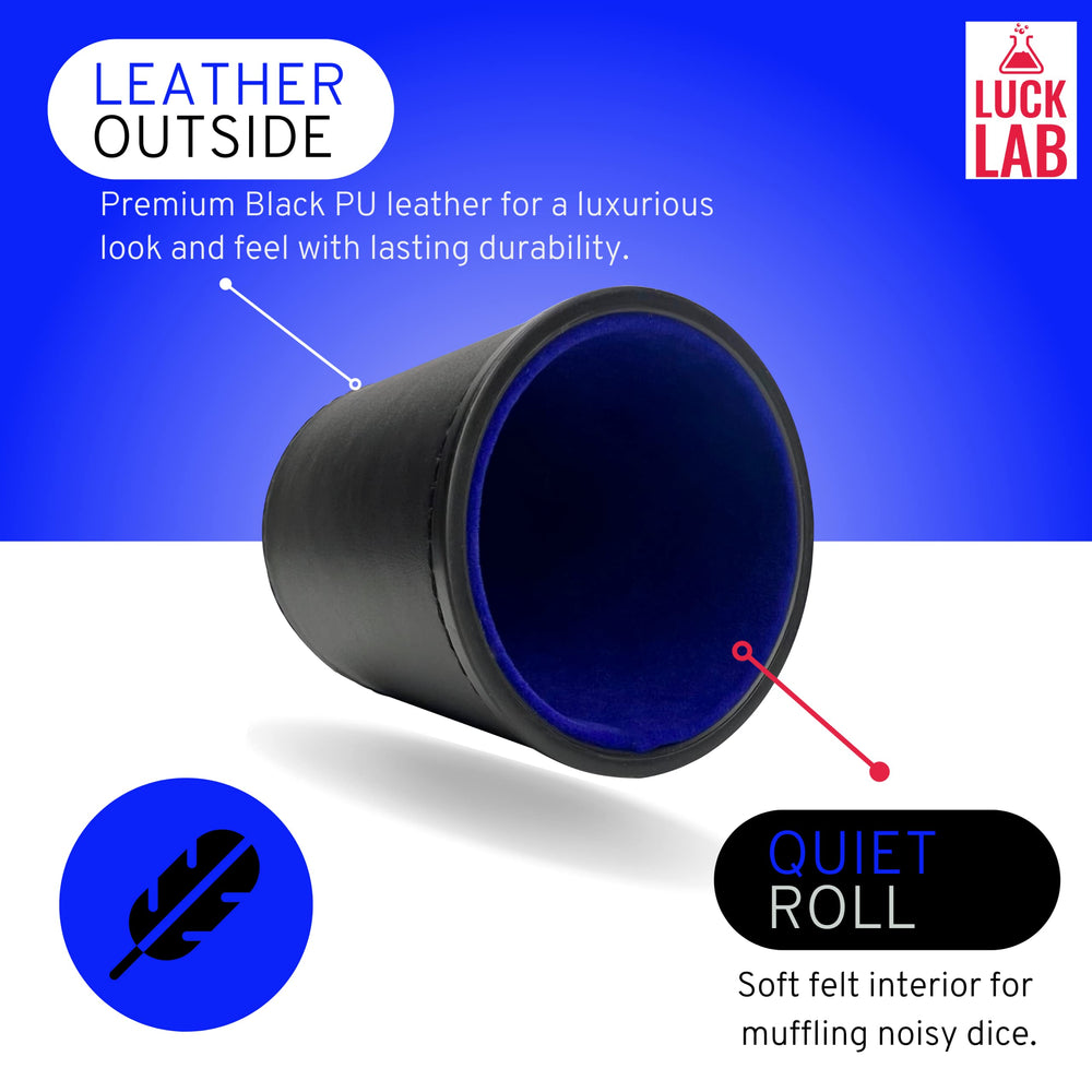 Luck Lab dice cup interior with blue velvet for quiet shaking