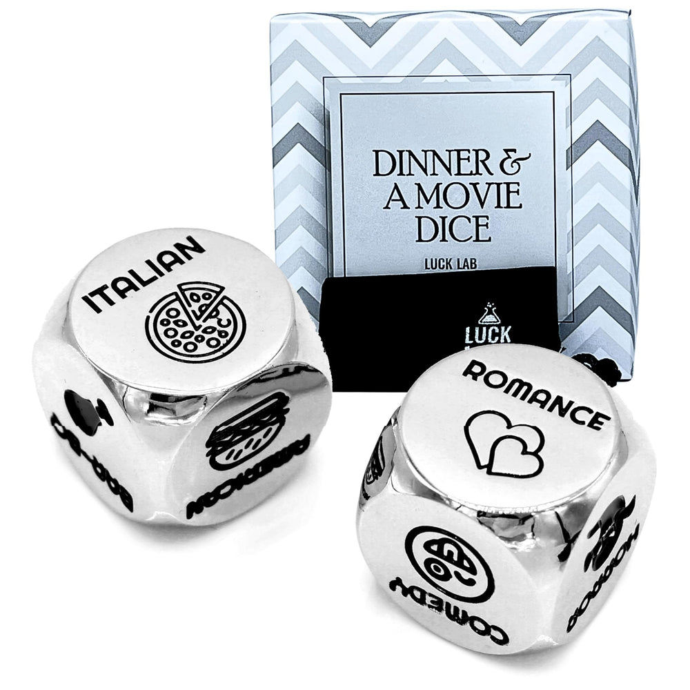 Luck Lab Date Decider Dice showing dinner options for an easy date-night pick