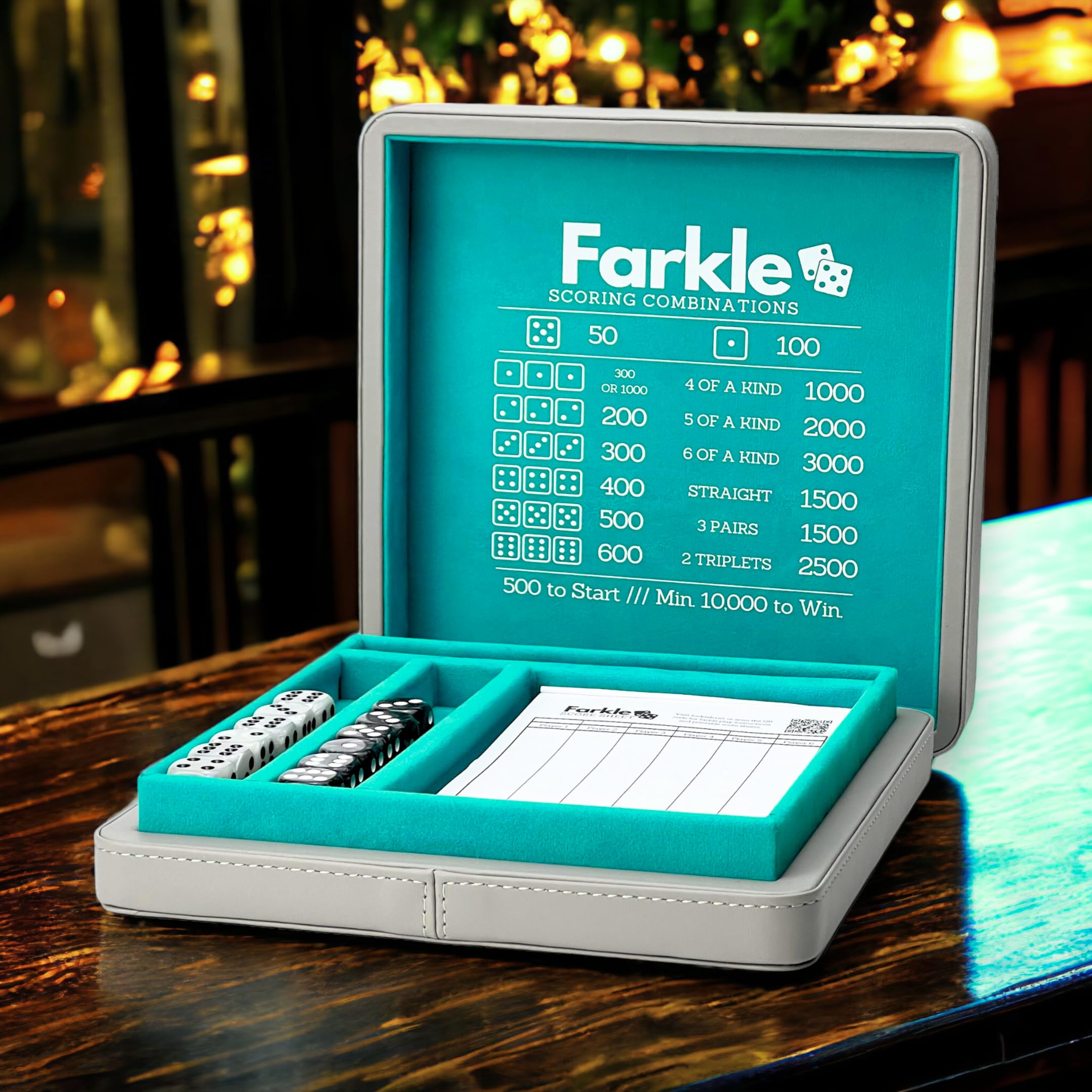 Luck Lab Farkle turquoise pearl dice colors for easy recognition.