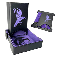 Luck Lab folding dice tower in black and purple, open for quick tabletop use.