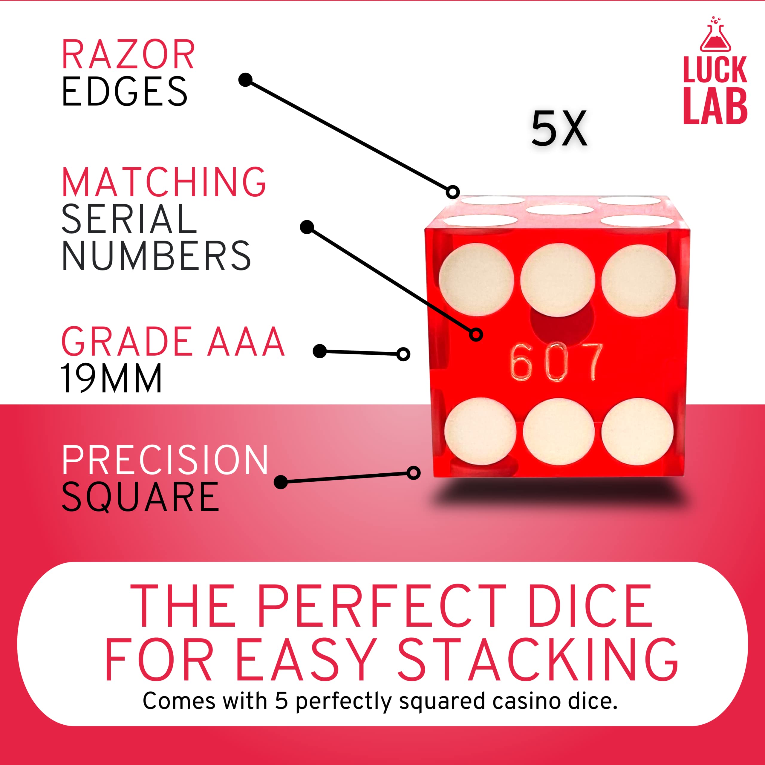 Luck Lab razor edge dice 19mm for defined turns and flips.