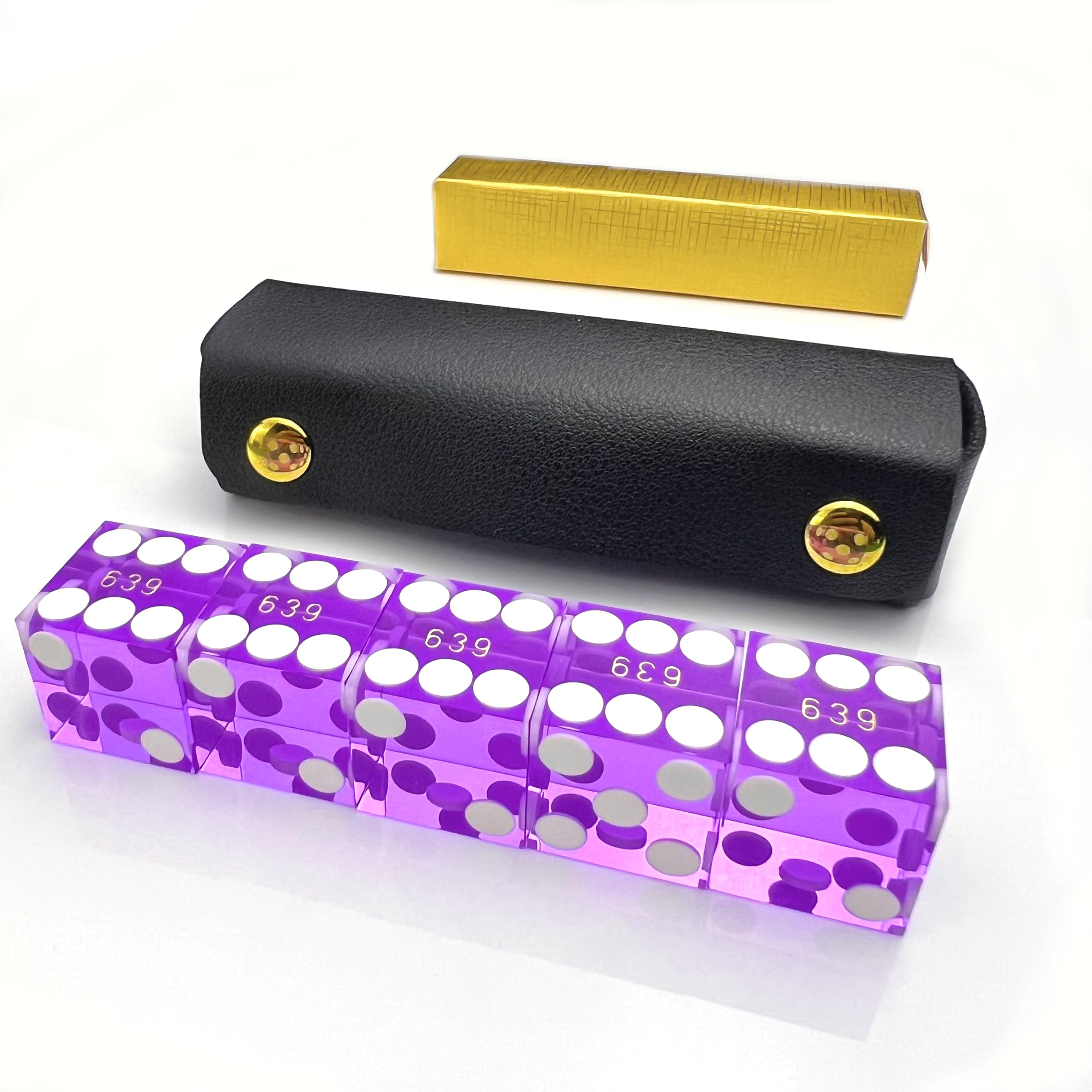Luck Lab serialized dice set with gold stamping for tamper‑resistant play.