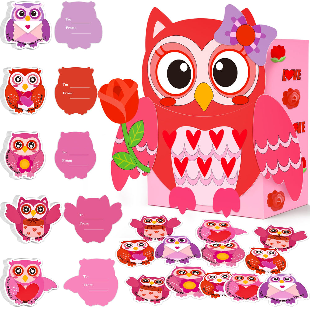 Luck Sea Valentines Owl Mailbox Kit main view, a colorful classroom craft for exchanges