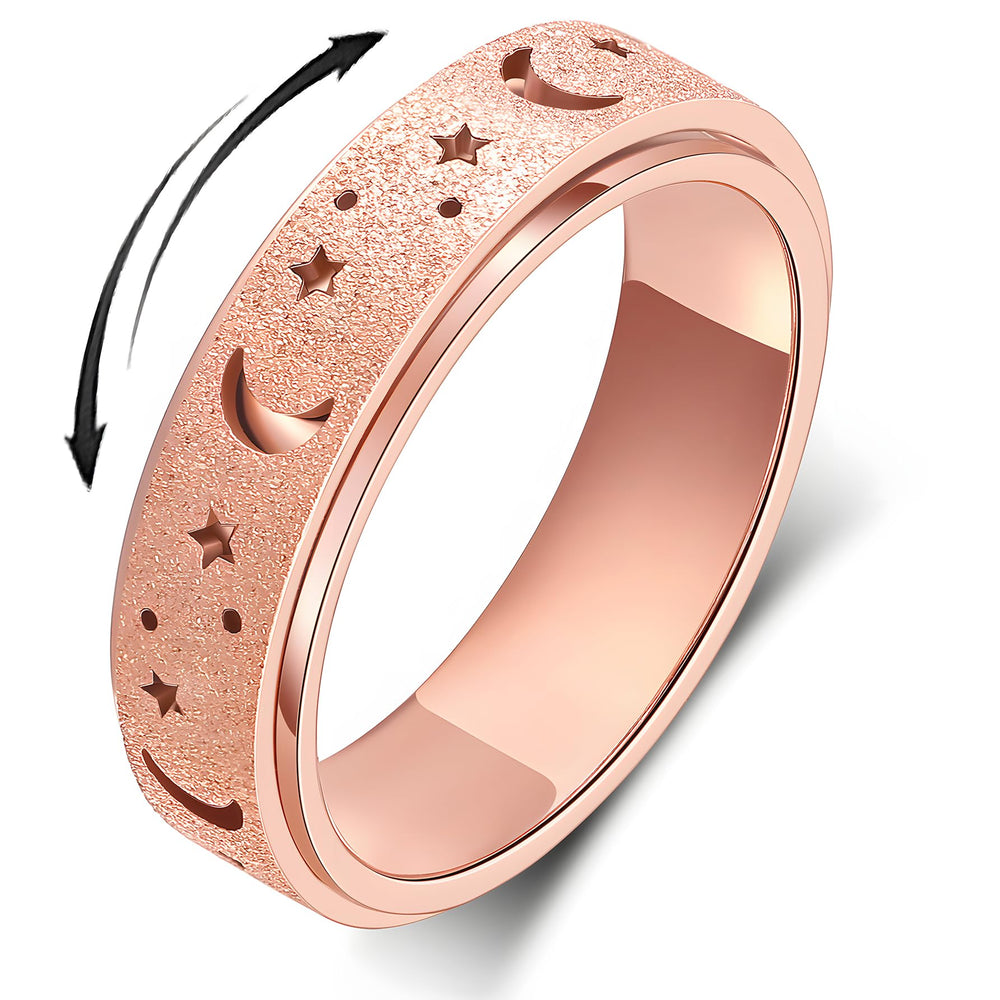 LuckyAmor anxiety ring close-up showing moon and star with smooth spinning action