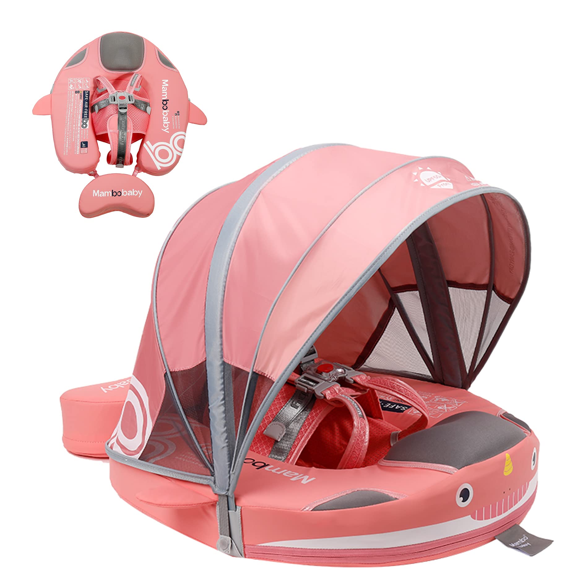 Luckclubtojoy Mambobaby Narwhal Pink float with canopy for shade and safety