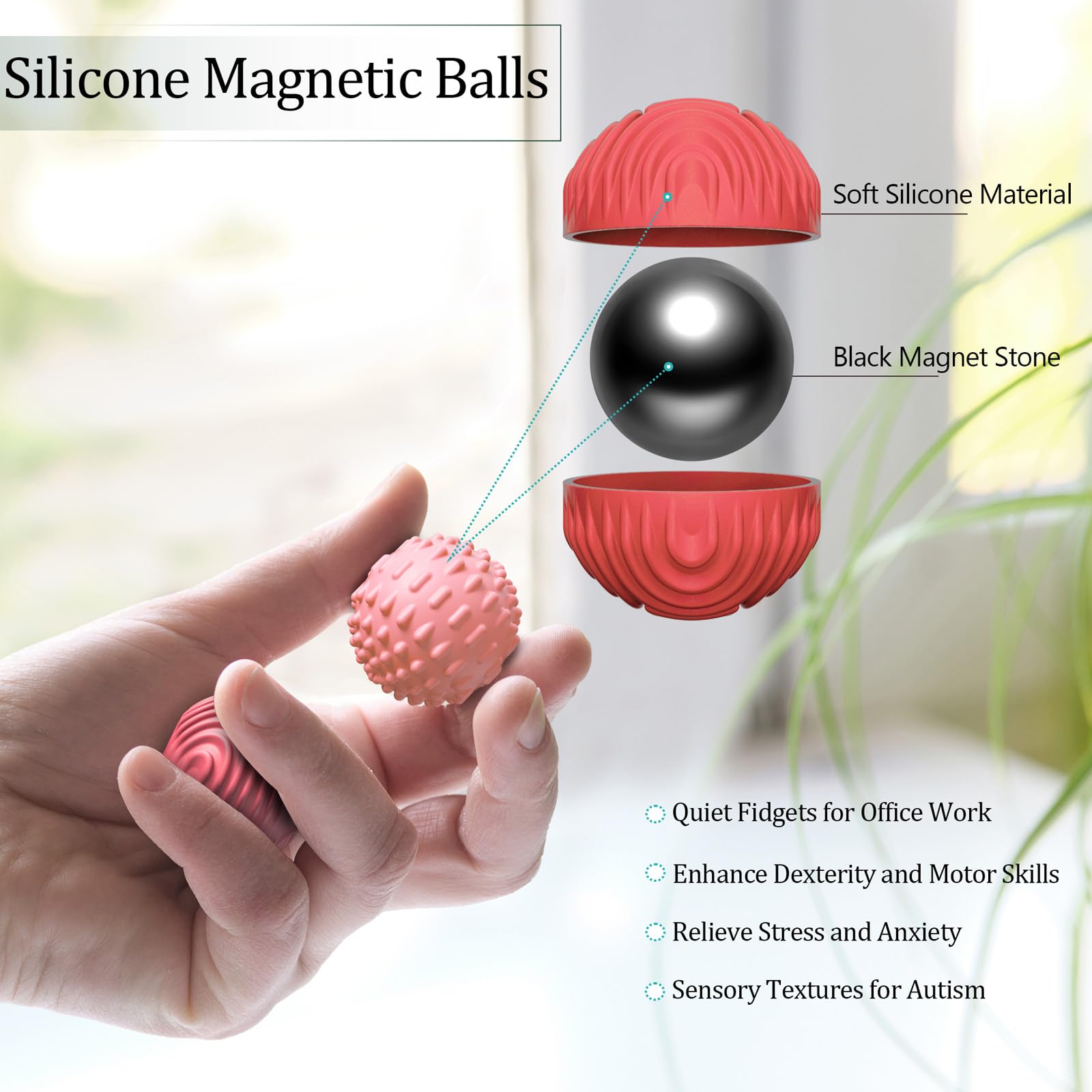 Luckdoor silicone magnetic ball colorful exterior promotes focus and sensory engagement.