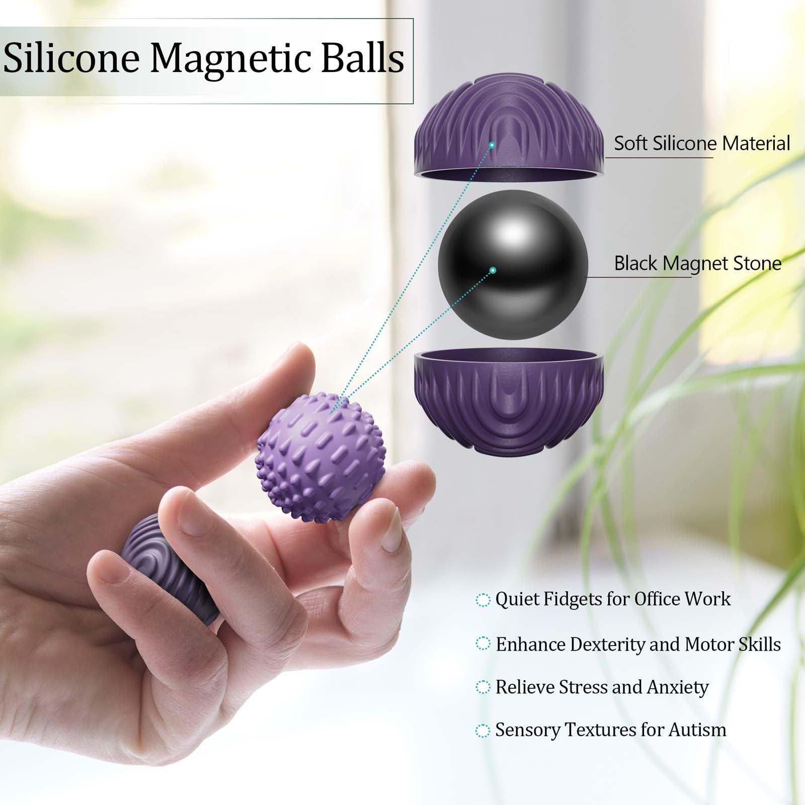 Luckdoor silicone magnetic balls in bright colors to aid attention during tasks