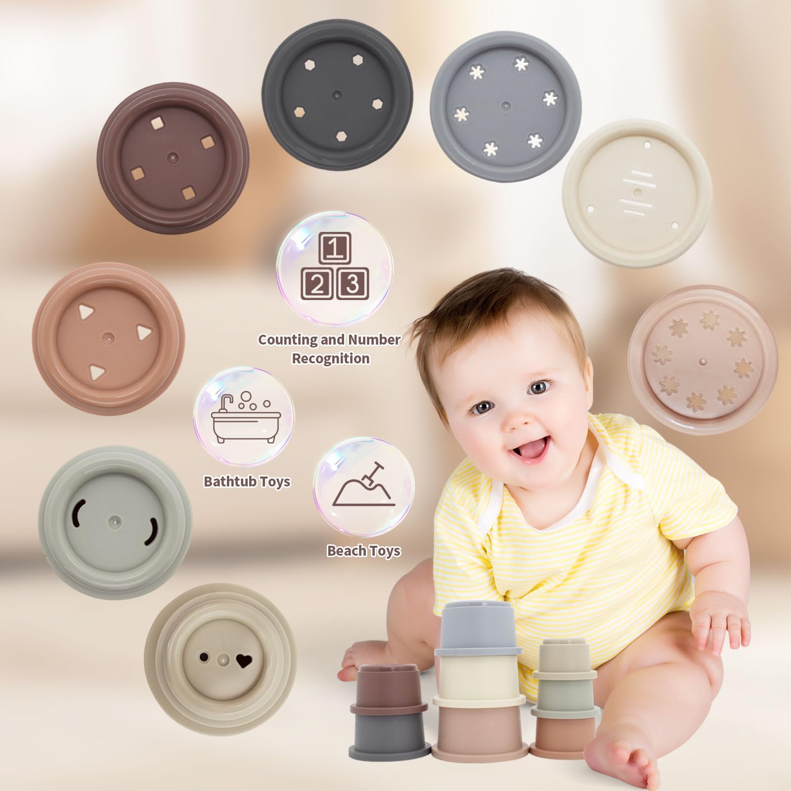 LUCKFUTURE stacking blocks and cups reinforce color matching and hand-eye coordination.