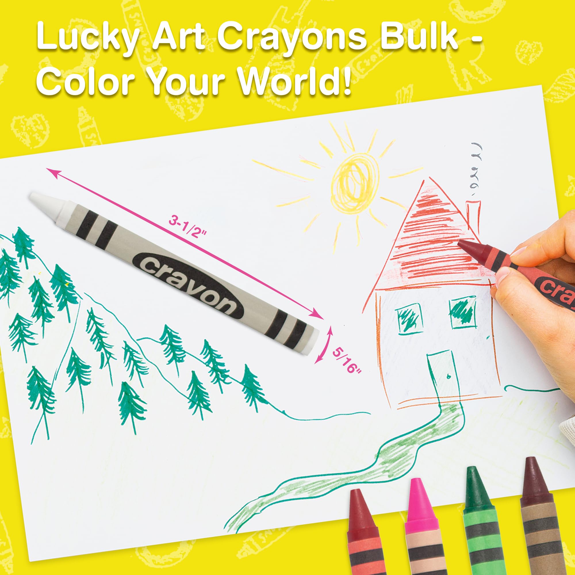 Lucky Art Crayonology regular-size crayons 5/16 x 3-1/2 inches for smooth color application.