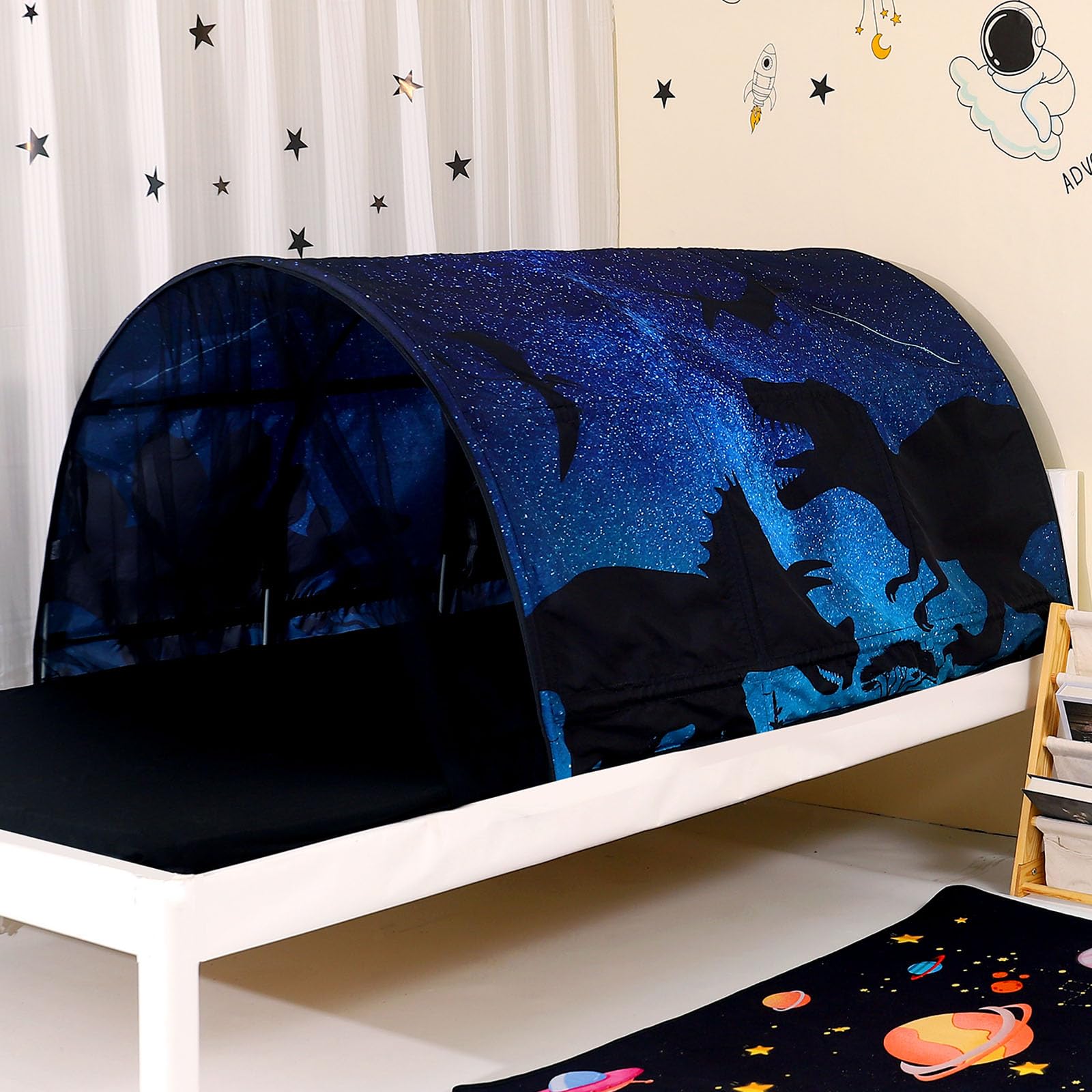 Lucky Castle bed tent on a kid's bed for private play and easy setup