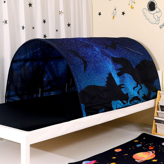 Lucky Castle bed tent on a kid's bed for private play and easy setup