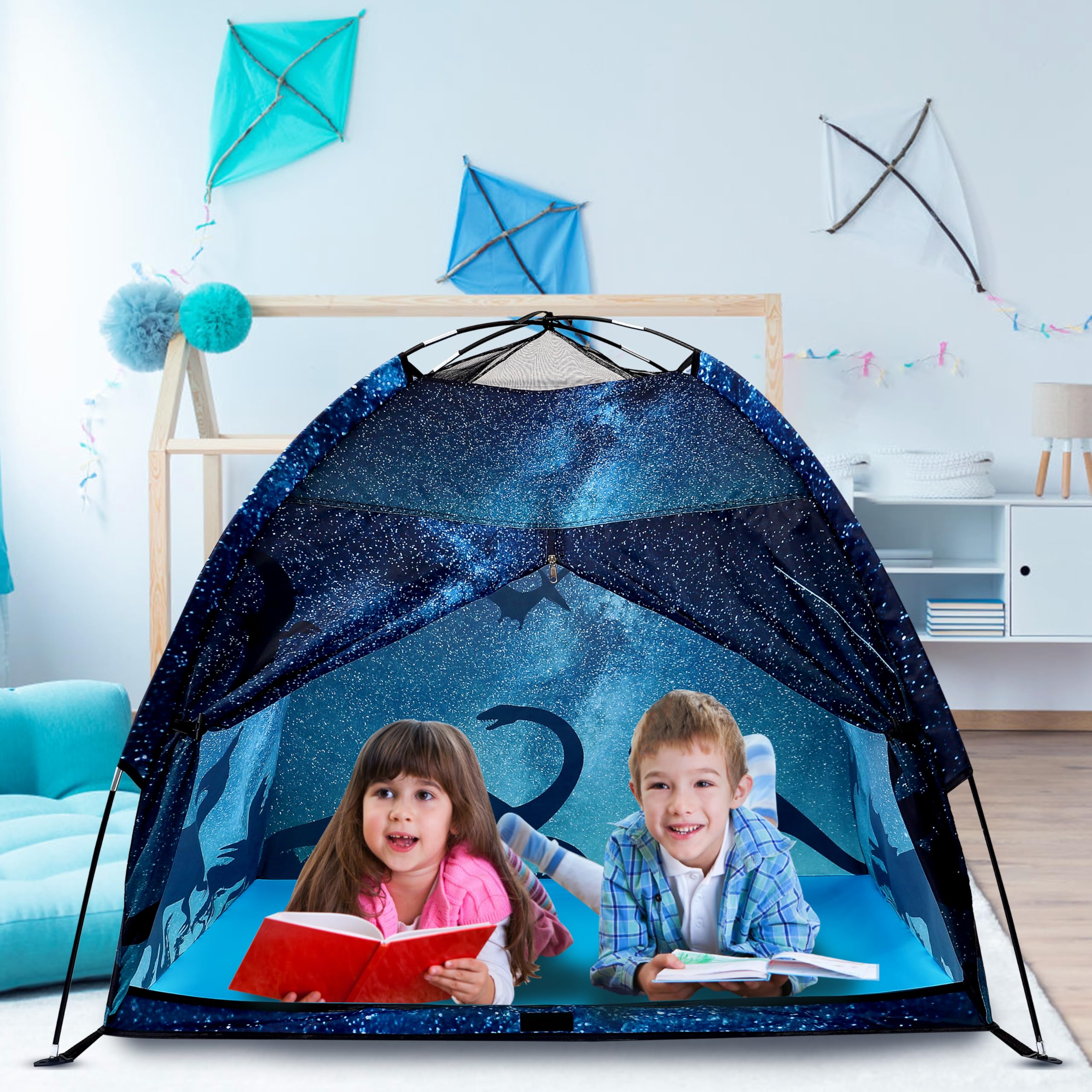 Lucky Castle Kids Play Tent easy assembly with two fiberglass poles.