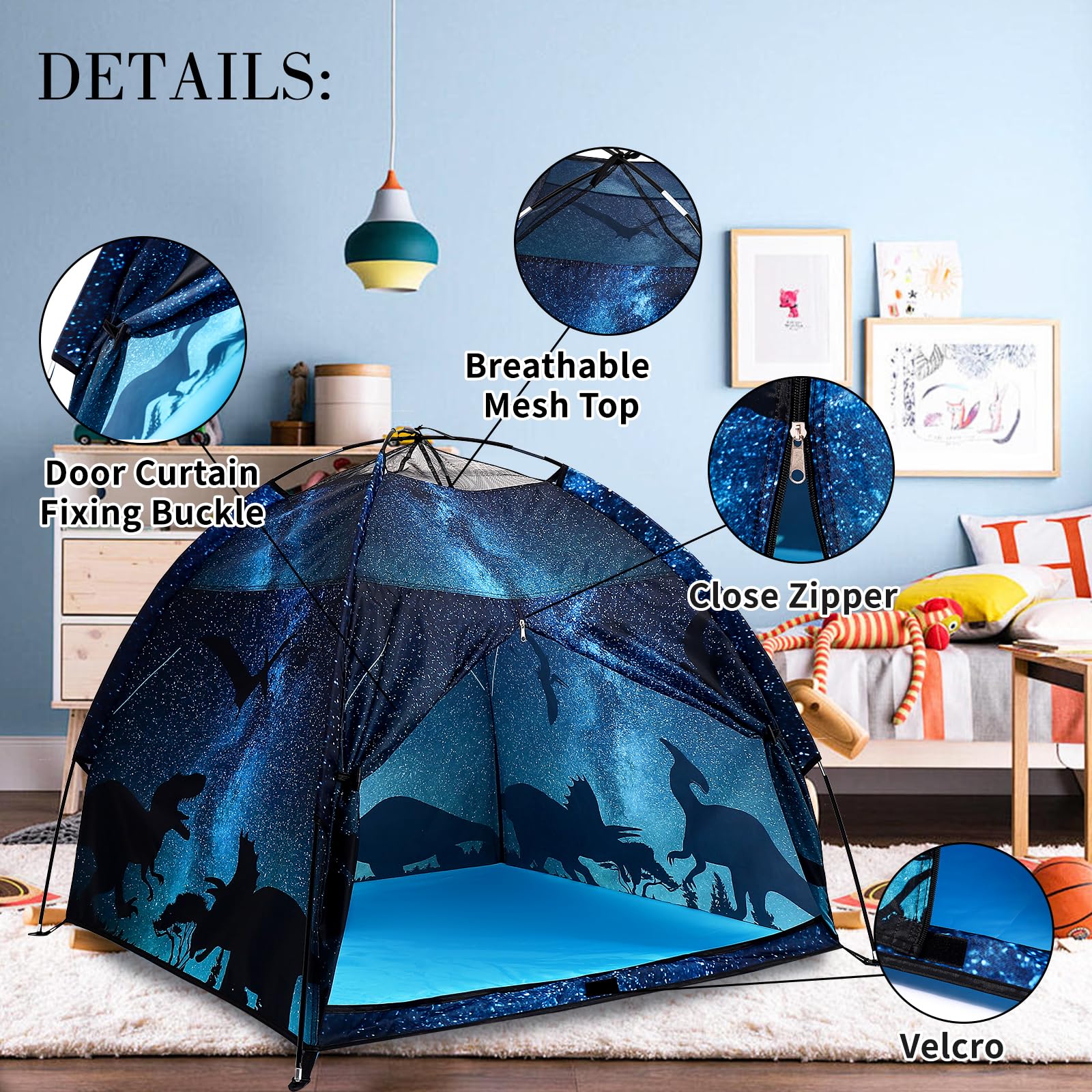 Lucky Castle Kids Play Tent interior measures 47 by 47 inches for 2-3 kids.
