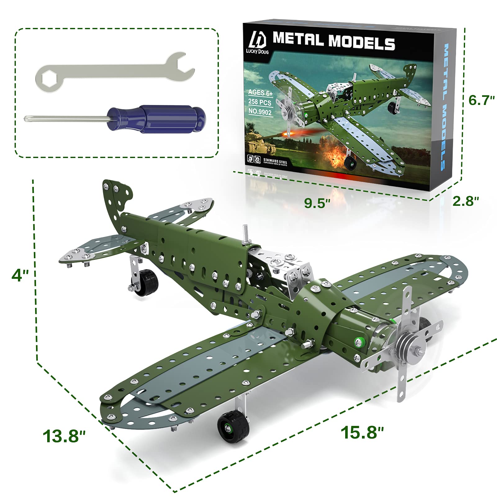 Lucky Doug model airplane size — a sizable display that fans will admire.