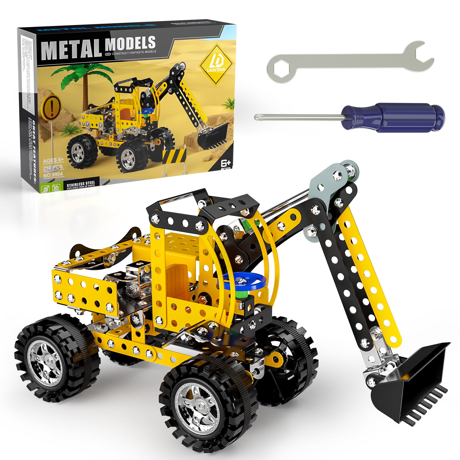 Lucky Doug bulldozer model assembly featuring sturdy metal construction