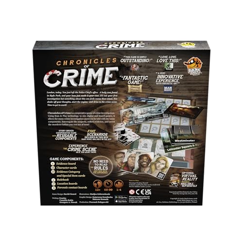 Lucky Duck Games Chronicles of Crime app screen guides clues and leads.