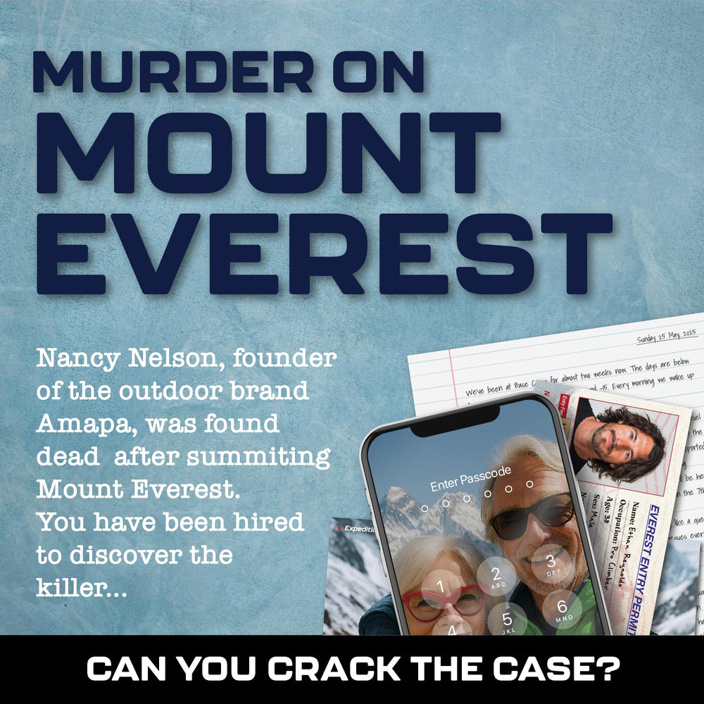 Lucky Egg MMC Murder on Mount Everest evidence pieces laid out for detective gameplay