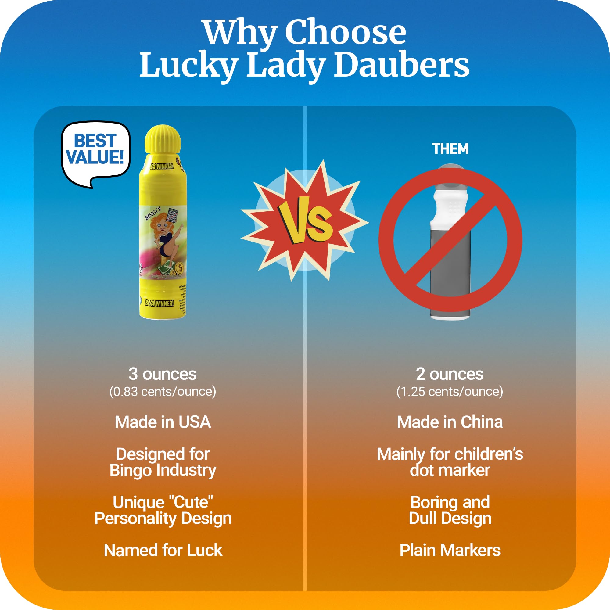 Lucky Lady Dauber Co easy-grip barrel design reduces hand fatigue