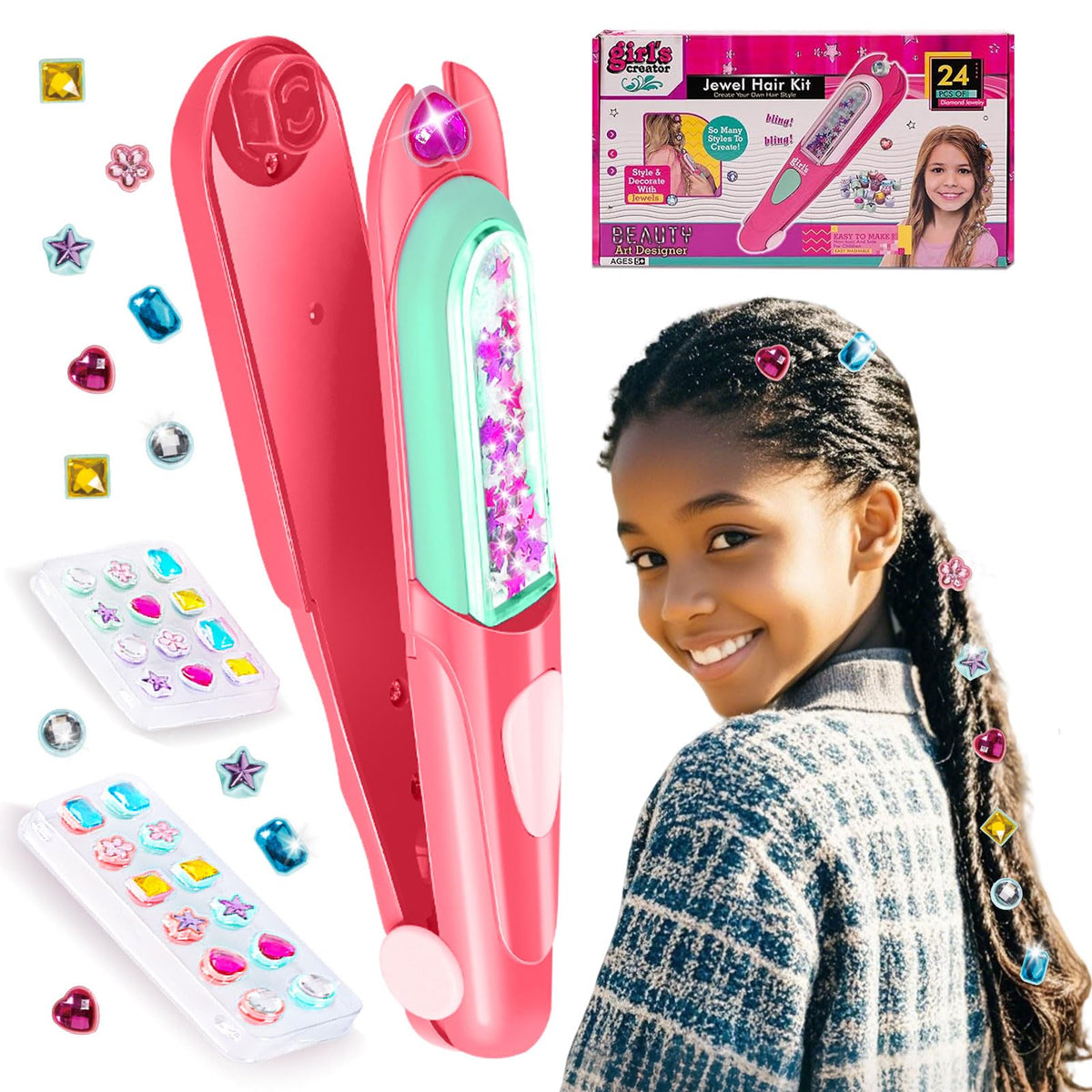 Lucky Mami Hair Gem Stamper Kit in a compact case for on-the-go sparkle styling