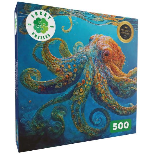Lucky Puzzles octopus orange detail highlights artwork and immersive brain-teasing play.